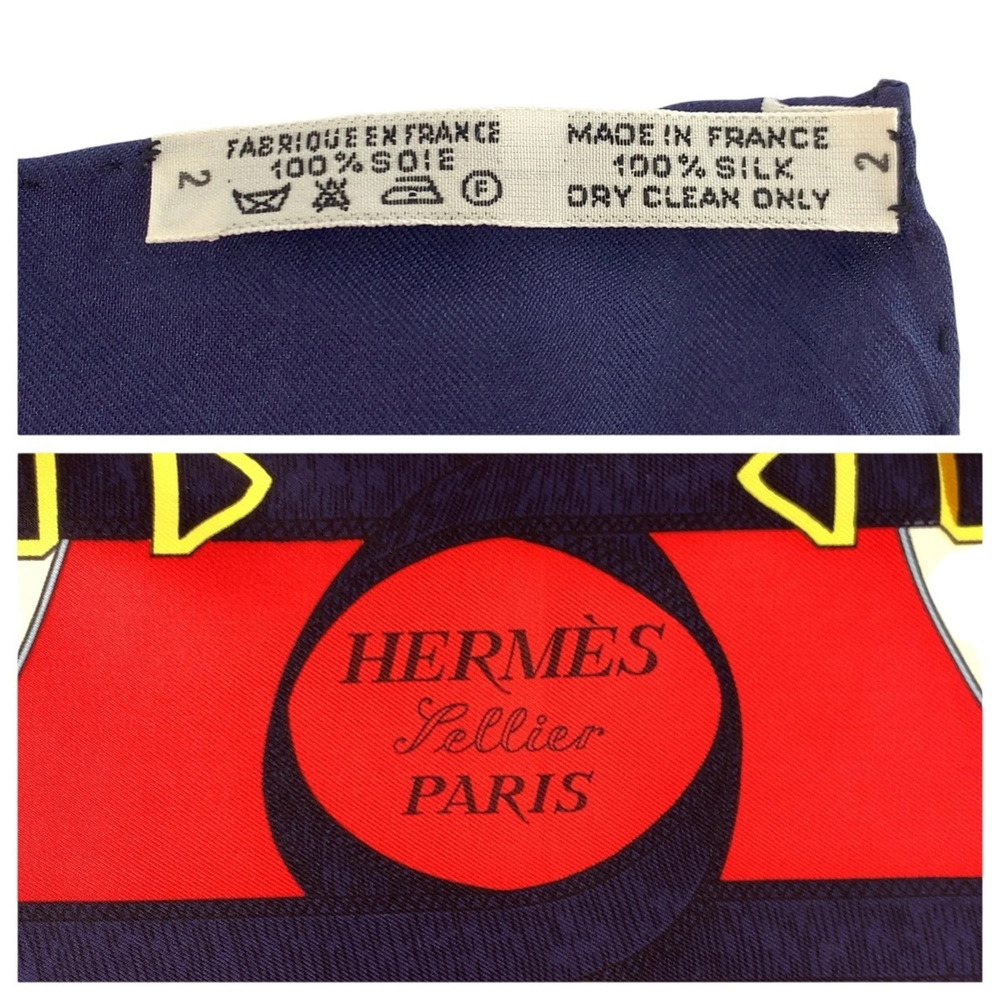 HERMES Hermes Golden Spur Carre 90 Red Navy Silk Scarf Muffler for Women - Picture 3 of 8